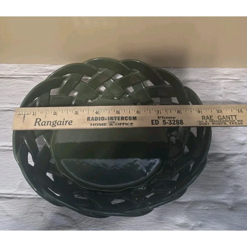 RARE Vintage Primo'Gi  Ceramic Woven Bread Snack Basket Italy Lime Green 9.5